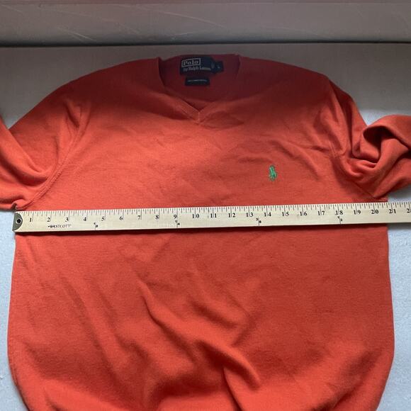 Y2K Polo Ralph Lauren Sweater Men Large Orange V Neck Pima Cotton Pullover Pony - Picture 5 of 9